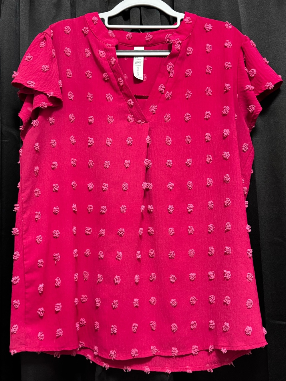 Textured Fuchsia Split-Neck Tunic Top